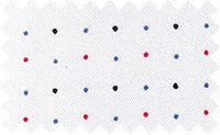 Red/Blue/Black/white polka dots, 100% polyester. Non iron fabric.